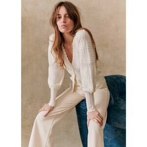 SEZANE Charlotte Cardigan White Size Small Textured Crème Ivory Pointelle READ